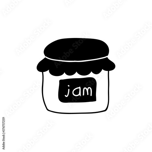 Jam in the glass jar vector illustration. Hand drawn breakfast element icon.