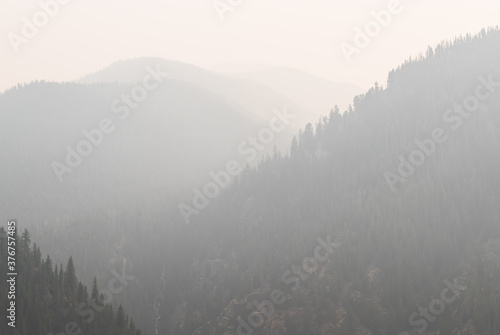 Smoke filled mountains in Colorado during wildfire season. 