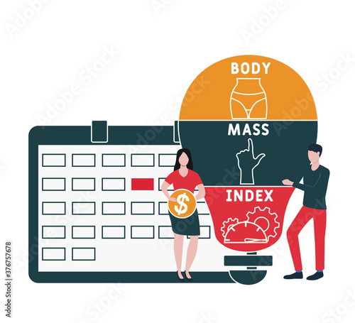 BMI : Body Mass Index. lettering illustration with icons for web banner, flyer, landing page, presentation, book cover, article, etc.