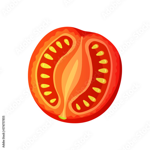 Tomato. Chopped tomato isolated on white background. Vector fresh red tomato. Single slice tomato