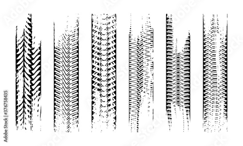 Grunge tire tracks texture. Collection seamless tire pattern. Detailed tracks protector image. Vector illustration