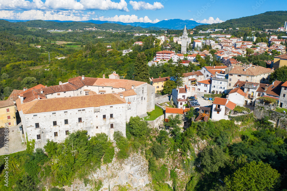 Aerial view of the historical centre of Pazin in spring, Istra, Croatia