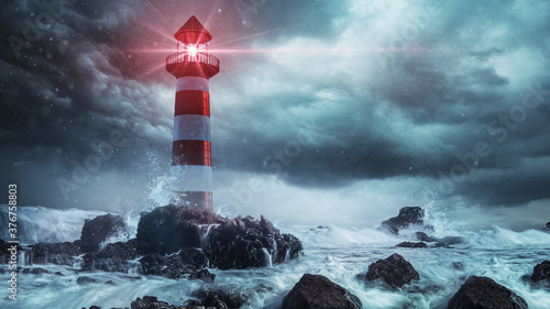 Photographie Leuchturm in stürmischer See