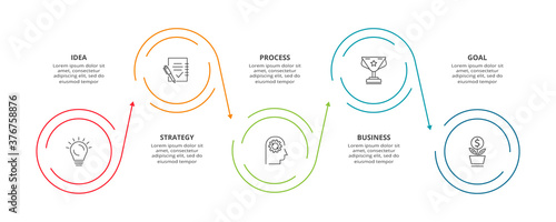 Circle elements of graph, diagram with 5 steps, options, parts or processes. Template for infographic, presentation.