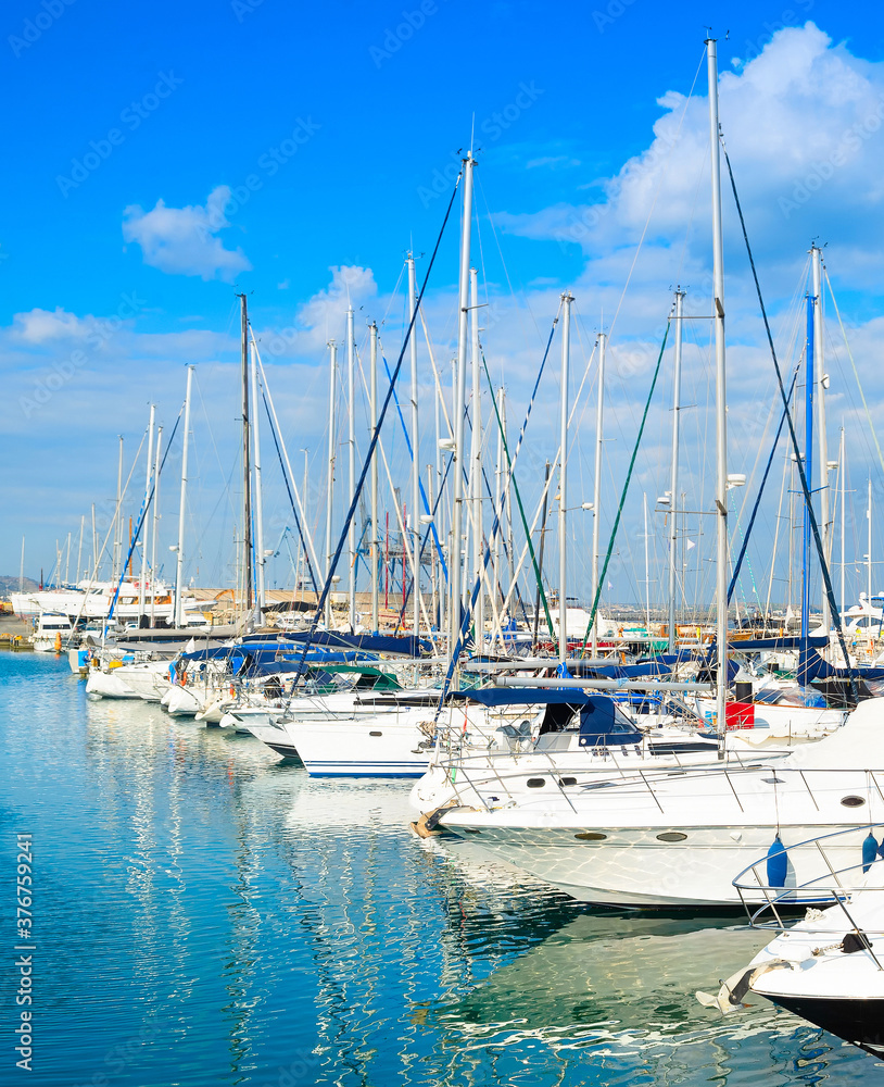 White yachts, motorboats, marina, Cyprus