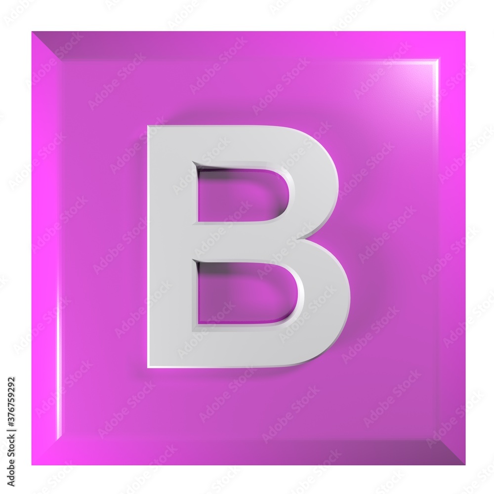 Pink square push button with the alphabetic letter B - 3D rendering illustration Pink square push button with the alphabetic letter B - 3D rendering illustration