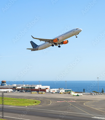 Airplane taking off, Madeira airport