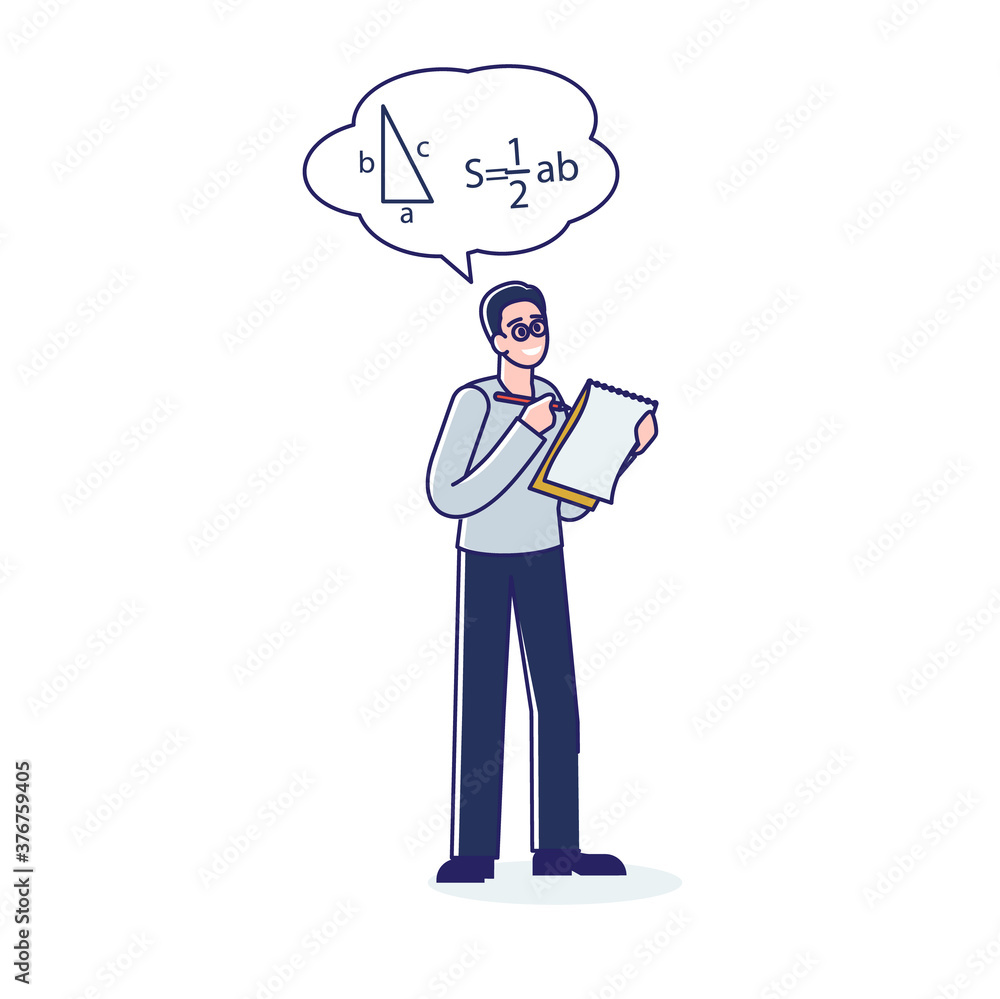Geometry teacher counting in mind. Male scientist or university professor in math Geometry teacher counting in mind. Male scientist or university professor in math