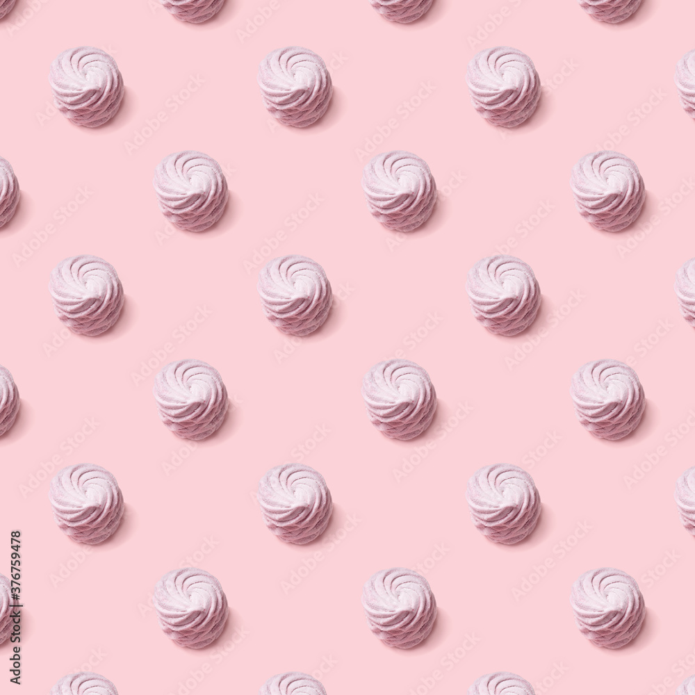 Seamless pattern of sweet pink marsh-mallows against pink backround. Seamless pattern of sweet pink marsh-mallows against pink backround.
