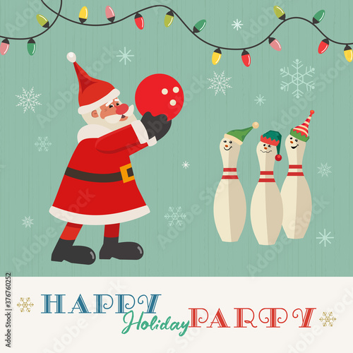Bowling happy holiday party flat vector greeting