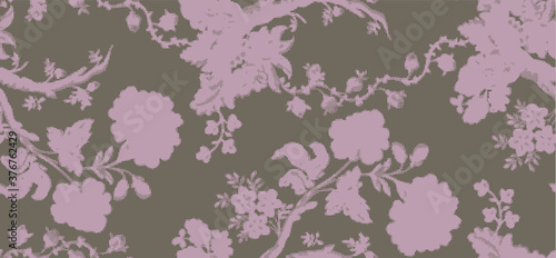 Dots and Spots of Halftone Grunge floral silhouette  Background. Distressed Grungy Seamless Pattern Design. Polka Dots Style Texture. Broken, Rusty Print Design Pattern.