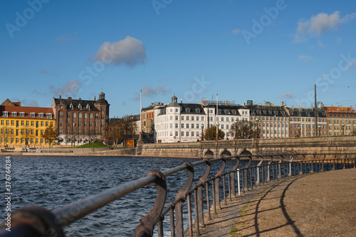 View of houses and bridge at Norrebro waterfront, Copenhagen, Zealand, Denmark photo