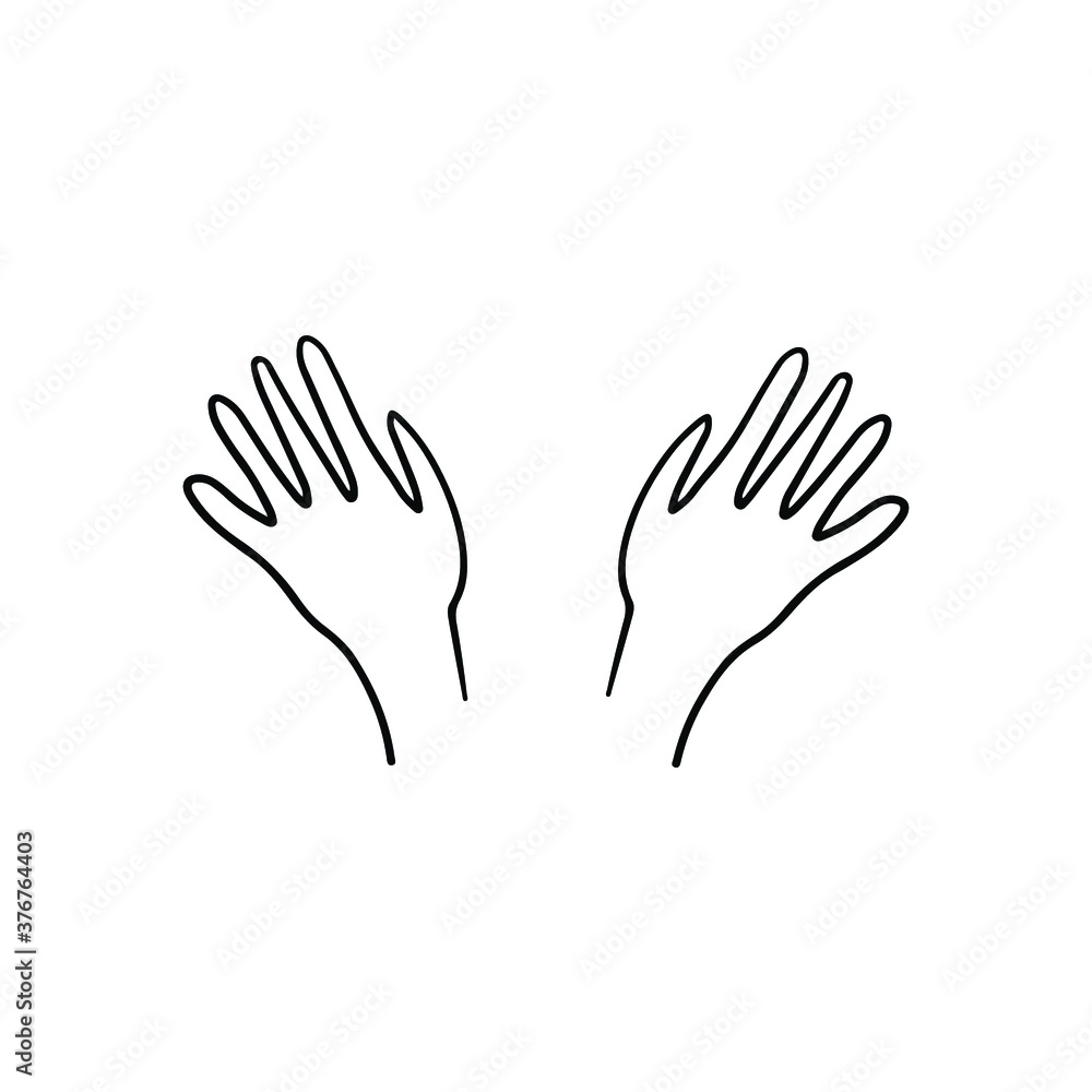 Hands up sketch hand drawn illustration. Fingers isolated on white background. Outline style. Black icon picture. Hands up sketch hand drawn illustration. Fingers isolated on white background. Outline style. Black icon picture.