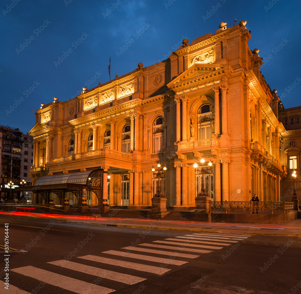 View of Colon Theatre at night, Buenos Aires, Argentina View of Colon Theatre at night, Buenos Aires, Argentina