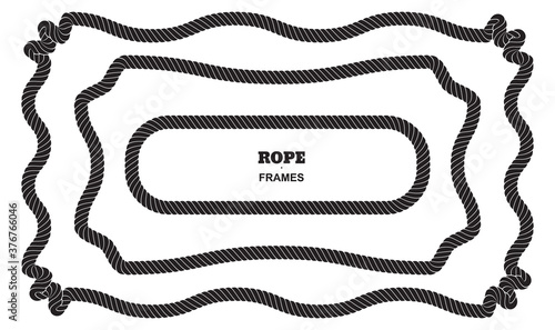 Set of twisted square vector rope borders or cordage frames