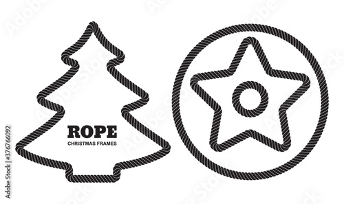 Set of Christmas vector rope borders or cordage frames