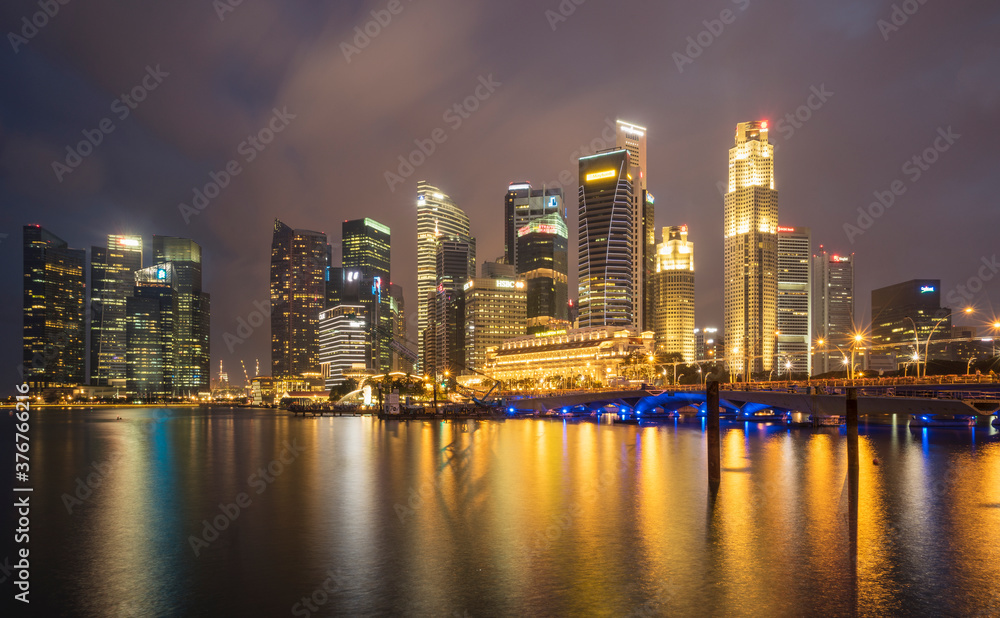 Waterfront and financial district at night, Singapore Waterfront and financial district at night, Singapore