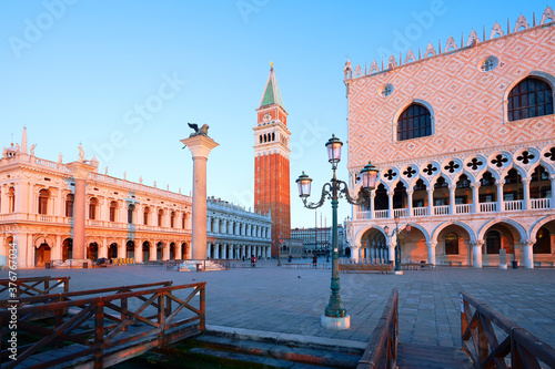 View of St marks Square at sunrise, Venice, Veneto, Italy © Image Source