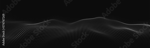 Wave of particles on dark background. Technology backdrop. Pattern for presentations. Vector illustration