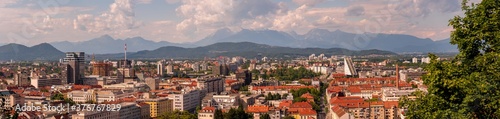 Panorama view of the cityscape of Ljubjana from castle hill, Slovenia