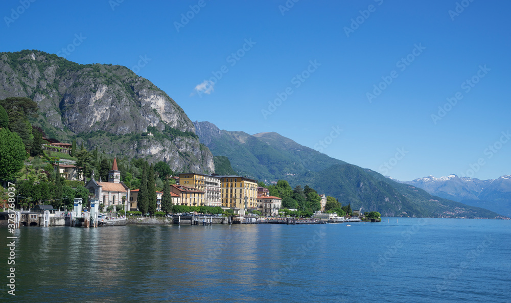 View of waterfront village, Lake Como, Italy View of waterfront village, Lake Como, Italy