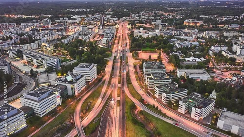 Hyperlapse aerial view of Keha road highway in Espoo, Finland. 