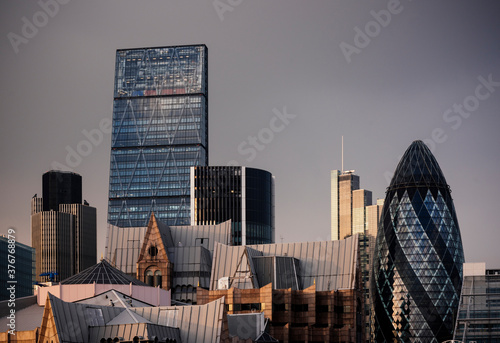 Skyline with the Cheesegrater and Gherkin buildings, London, UK photo