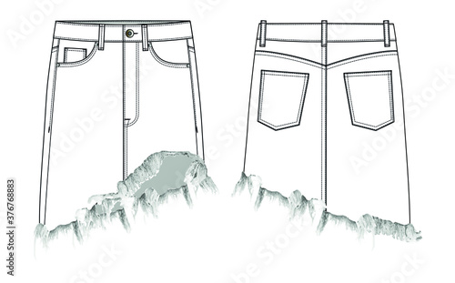 Denim Mini Skirt. Vector sketch
