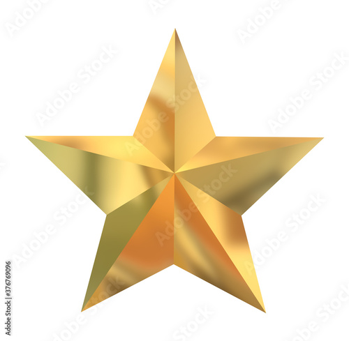 Golden christmas star isolated on white background with clipping path. Object.