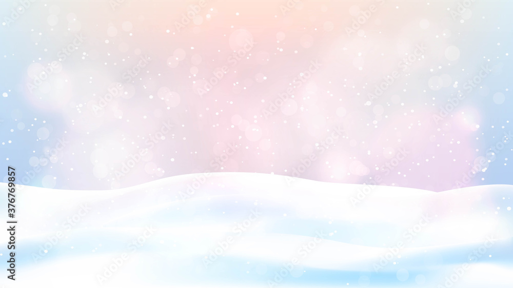Vector illustration. Flat landscape. Snowy background. Snowdrifts. Snowfall. Clear blue sky. Blizzard. Cartoon wallpaper. Cold weather. Winter season. Empty template design with copy space Vector illustration. Flat landscape. Snowy background. Snowdrifts. Snowfall. Clear blue sky. Blizzard. Cartoon wallpaper. Cold weather. Winter season. Empty template design with copy space