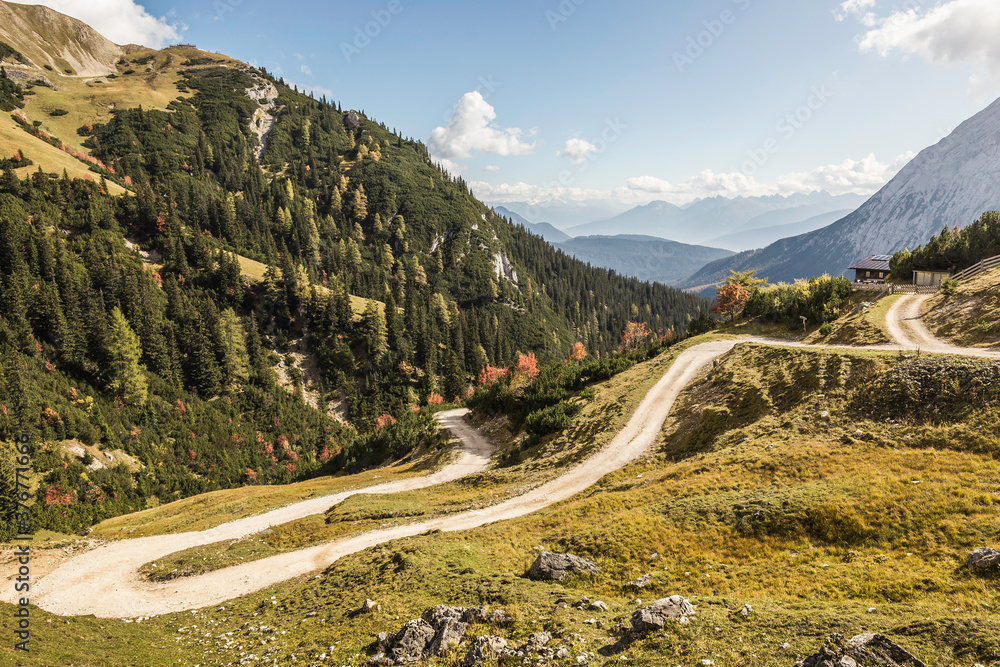 Winding path, Mount Hochwanner, Wetterstein Mountains, Bavaria Winding path, Mount Hochwanner, Wetterstein Mountains, Bavaria