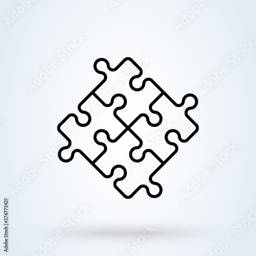 Puzzle pieces and problem solving icon or logo line art style. Outline puzzle game fully editable concept. puzzles and solutions, compatibility illustration.
