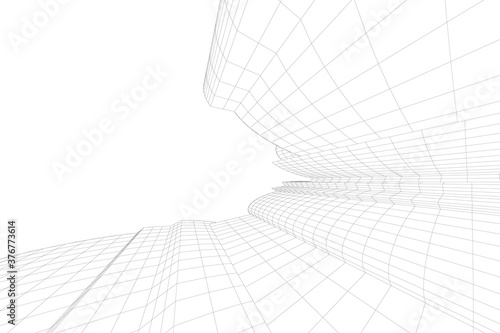 Abstract architectural background. Linear 3D illustration. Concept sketch