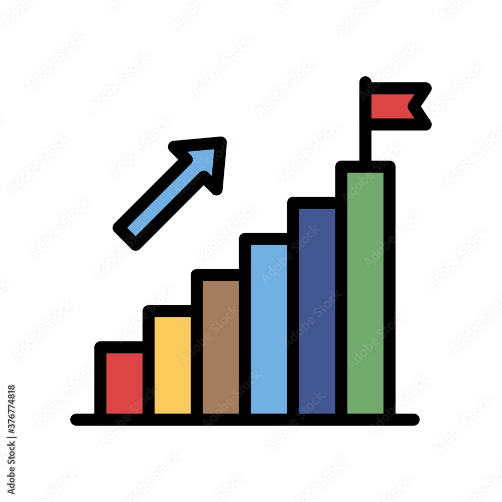 administrative related graph increase with arrow and flag vector with editable stroke, administrative related graph increase with arrow and flag vector with editable stroke,