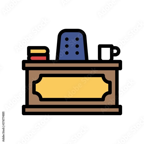 administrative related prime minister chair with table, books, and tea cup vector with editable stroke,