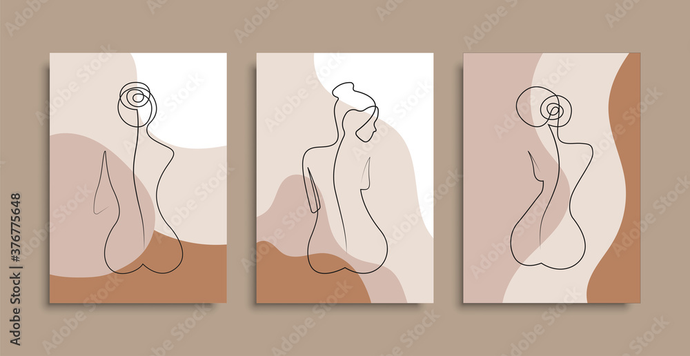 Naked woman sitting back one line. Vector isolated poster covers. Minimal woman body. One line drawing style. Stock vector. - obrazy, fototapety, plakaty 