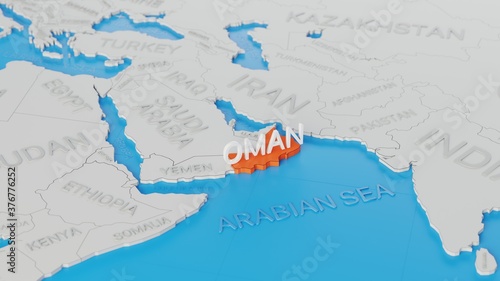 фотографія Oman highlighted on a white simplified 3D world map