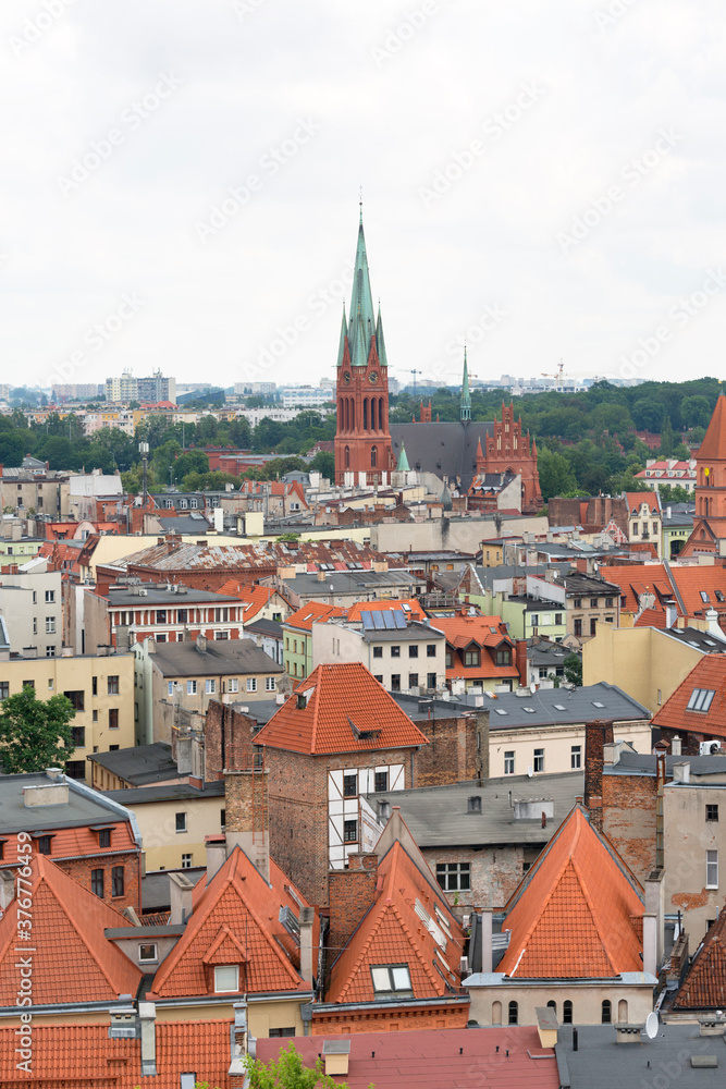 Fototapeta premium Aerial view on city from the top of Town Hall tower, Torun, Poland