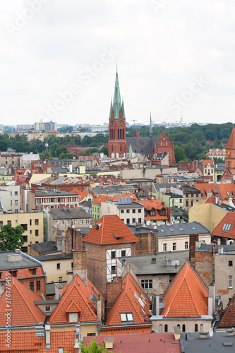 Aerial view on city from the top of Town Hall tower, Torun, Poland