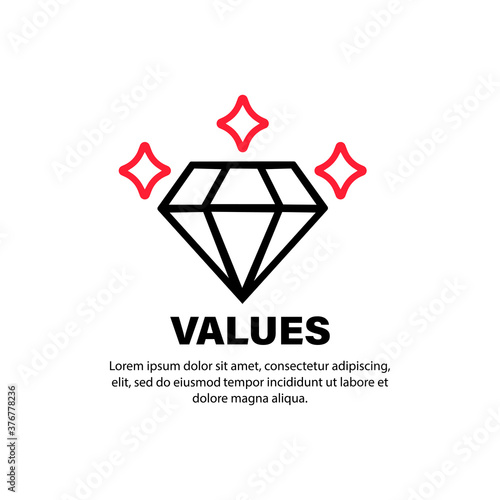 Values sign. Diamond icon. Jewelry. Business goal. Vector on isolated white background. EPS 10