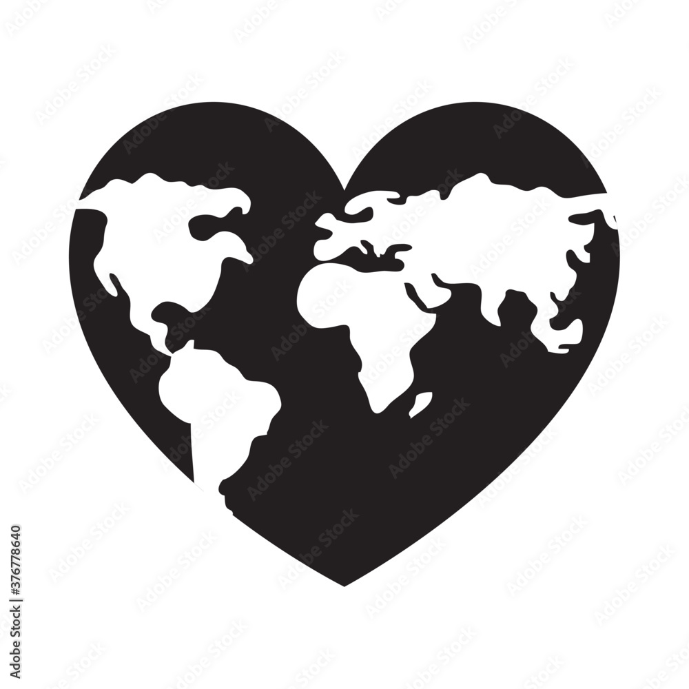 world map in heart shape icon, silhouette style Stock Vector Adobe Stock