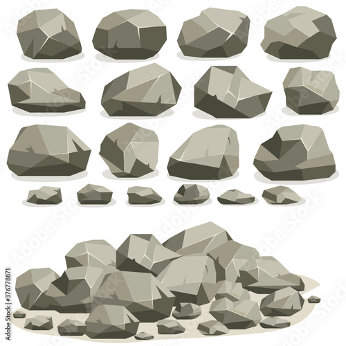 Rock stone cartoon in isometric flat style. Set of different boulders.