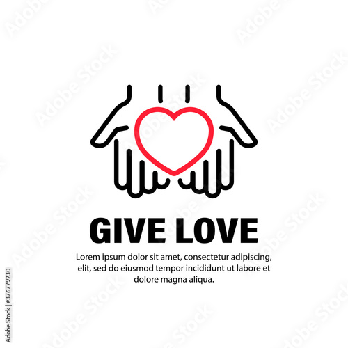 Hands with heart icon. Give love. Relationships. Vector on isolated white background. EPS 10