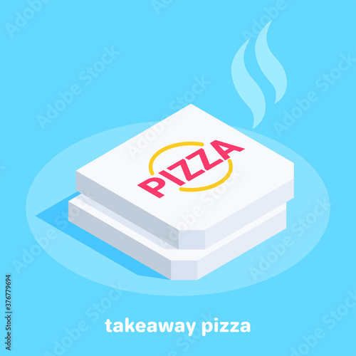 isometric vector illustration on blue background, two boxes hot pizza icon, takeaway pizza