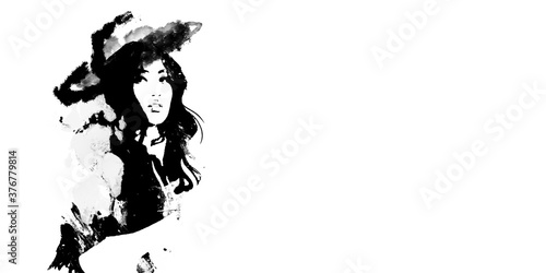 Fashion girl black and white. Fashion illustration.