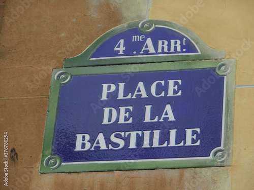 Typical paris street sign Place de la Bastille
