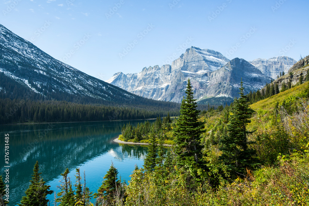 Scenic view of mountain range and Whitefish Lake Scenic view of mountain range and Whitefish Lake
