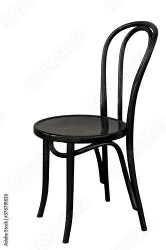 Old wooden vienna black chair on white isolated background