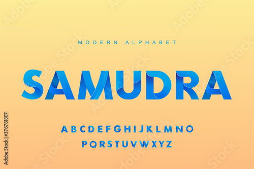 Elegant Blue Gradation alphabet font set. Typography modern style display font. Premium Vector