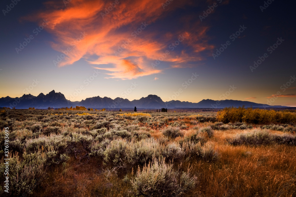 Scenic view of Grand Teton National Park during sunset Scenic view of Grand Teton National Park during sunset